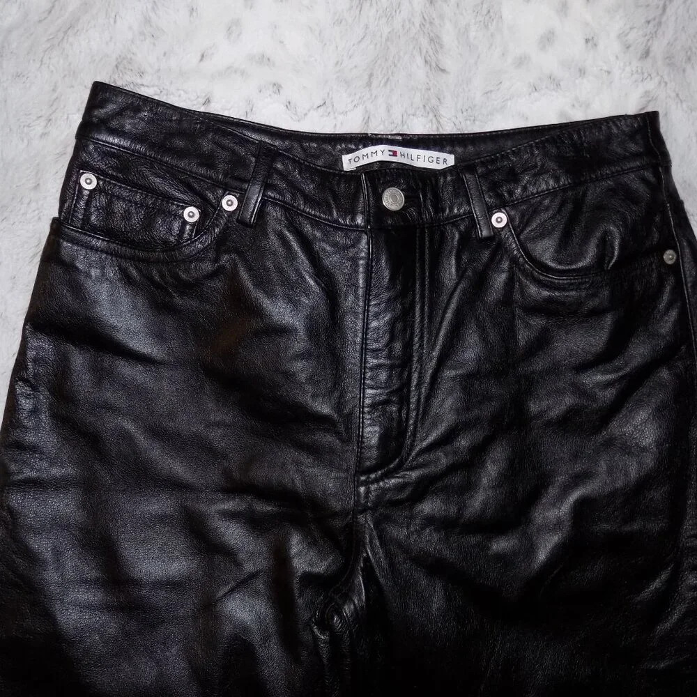 Tommy Hilfiger 100% Leather Straight Leg Pants - Black - Picture 3 of 14